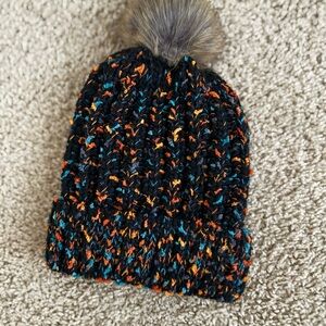 Multicolor Knit Pom-Pom Beanie for